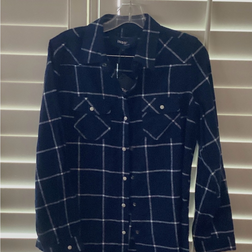 INSO Navy Blue Plaid Button Down Shirt
